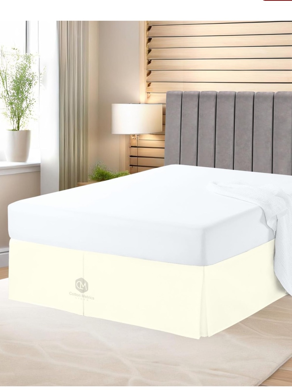 Ivory Bed Skirt 100% Egyptian Cotton 800 Thread Count 12” Drop Pleated - QUEEN